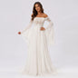 ABCDRESS Customized Elegant Lace Applique Bridal Gown Chiffon A-Line Wedding Dresses Sheer Long Bell Sleeves Lady Dress