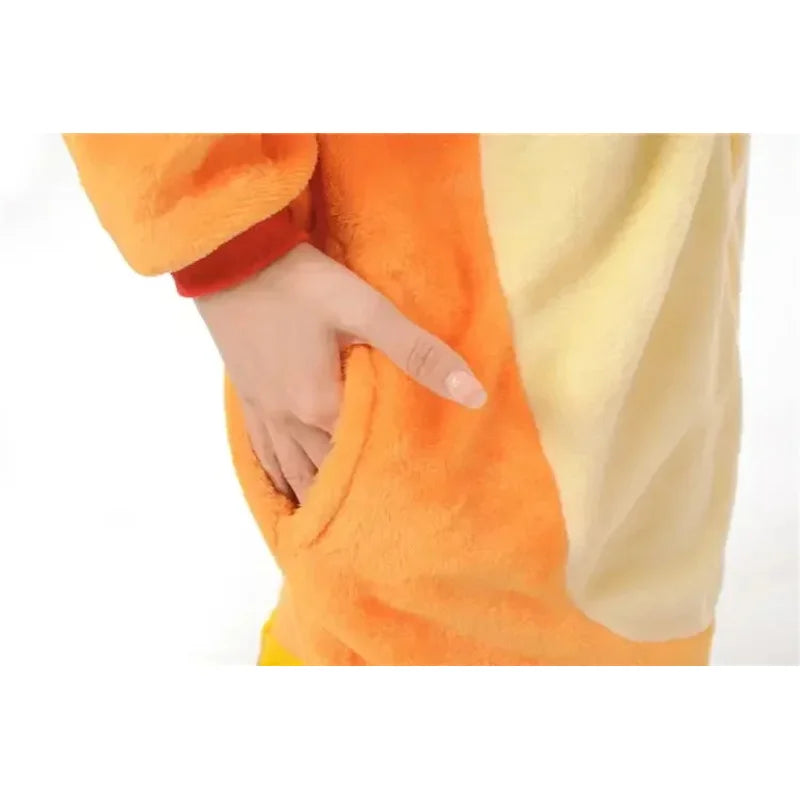 TAKARA TOMY Charmander Dragon Kigurumi Kids Flannel Zipper Cosplay Costume Halloween Children Dragon Christmas Gift Sleepwear