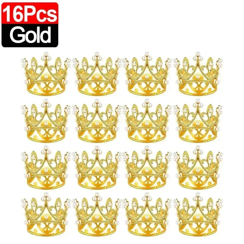 20/1Pcs Mini Crown Cake Decoration Pearl Tiara Gold Silver Crowns Cake Topper for Children Hair Ornaments Wedding Birthday Party