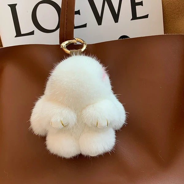 Mink Bunny Keychain Pompon Keyring Bunny For Women Bag Charms Car Key Chain Cute Rabbit Key Ring On Bag Car Trinket Pendant Gift