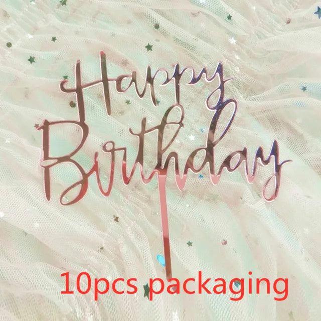 10 Pcs 36 Styles Happy Birthday Cake Topper Pink Gold Acrylic Cake Toppers Baby Shower Cake Birthday Party Cake Flag Decorations