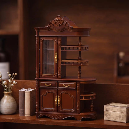 Tiny Display Cabinet Dollhouse Miniature Furniture with Opening Doors and Drawers for Collectible Toy Scenes