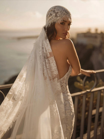 Customized Semor High Neck Lace Mermaid Wedding Dress Long Cape Sleeves Corset Luxury Style Bridal Gown Vestidos De Novia
