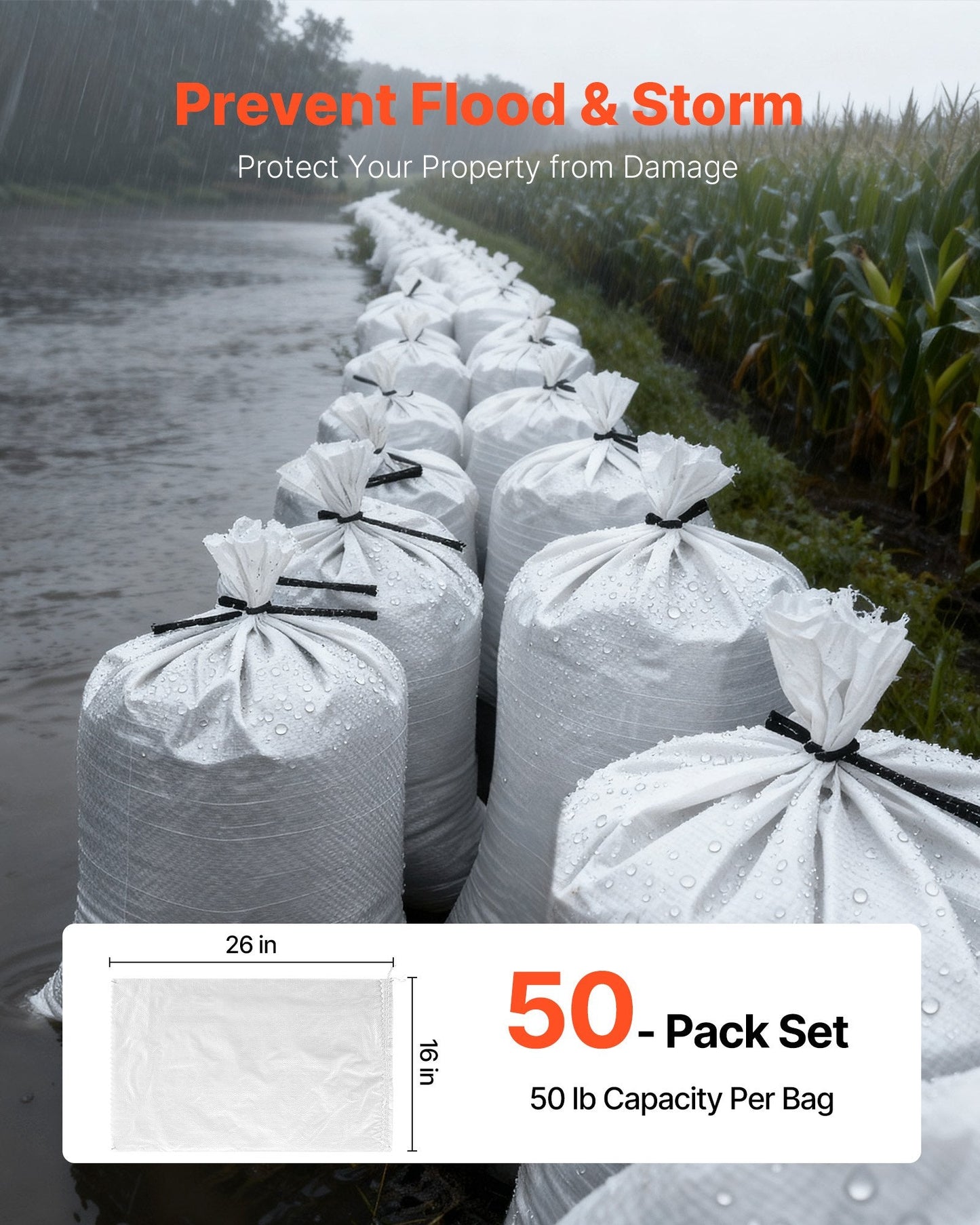 Heavy Duty Sand Bags, 50Pack 14" X 26", Empty Sandbags For Flooding