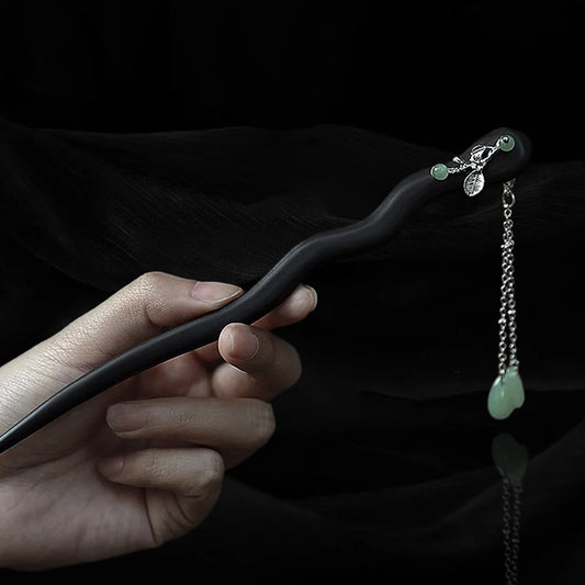 Vintage Tassel Hairpin Retro Wooden Leaf Shaped Hair Stick Forks Chiense Cheongsam Decor Hair Bun Jewelry Retro Hanfu Headwear