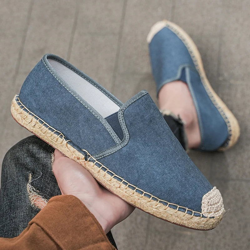 Summer New Linen Men's Loafers Handmade Breathable Man Casual Shoes Comfort Slip-On Flat Shoes Man Canvas Shoes chaussures homme