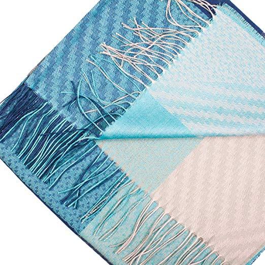 Alpaca wool and silk blue checkered shawl