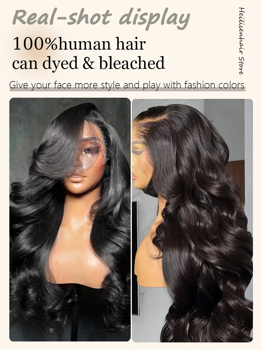 13x6 Lace Frontal Wig Body Wave 36 Inch 220% Density Natural Black HD Transparent Lace Front Brazilian Human Hair Wigs For Women