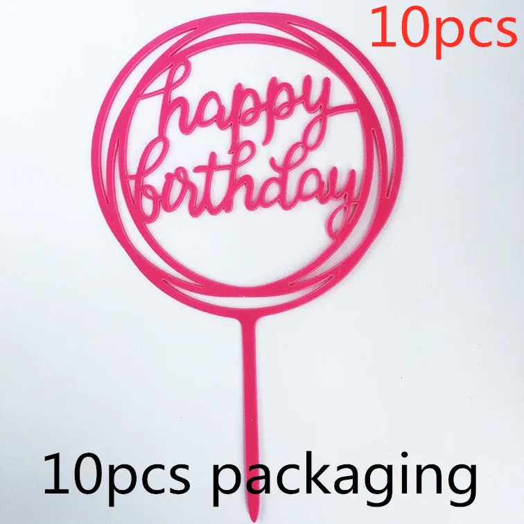 10 Pcs 36 Styles Happy Birthday Cake Topper Pink Gold Acrylic Cake Toppers Baby Shower Cake Birthday Party Cake Flag Decorations