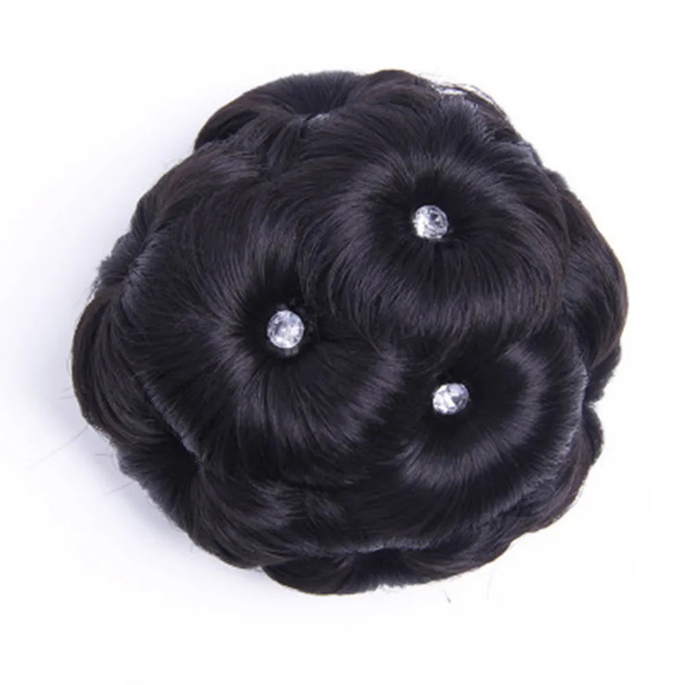 Synthetic Wig Natural Bud Flower Pearl Hairpin Wig Women Simulation Bride Braided Hairpiece Extension