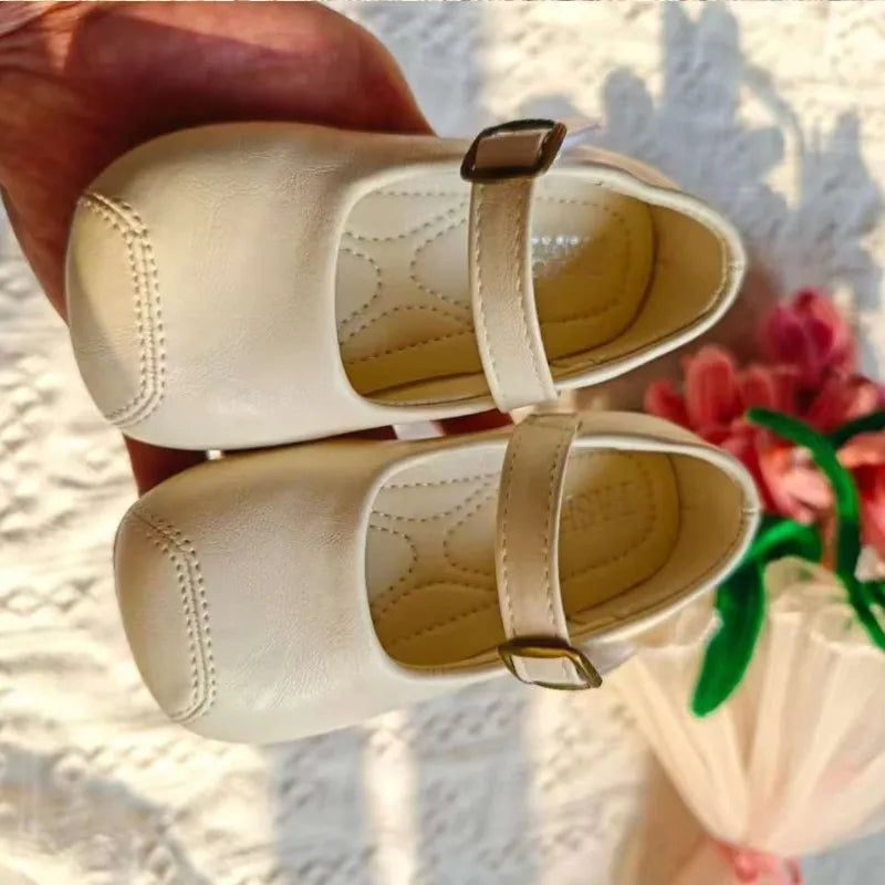 Children's Leather Shoes 2025 Autumn New Bean Shoes Shallow Mouth Princess Shoes Fashion Shoes Girls' High Beauty Baby Shoes