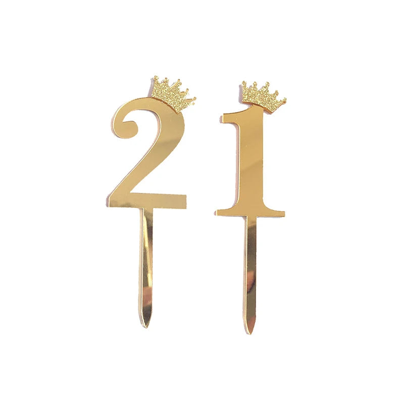 Happy Birthday Cake Topper Wedding Decorations Acrylic Cake Topper Gold Silver Numbers 10 16 18 20 30 Cake Decoration Tools