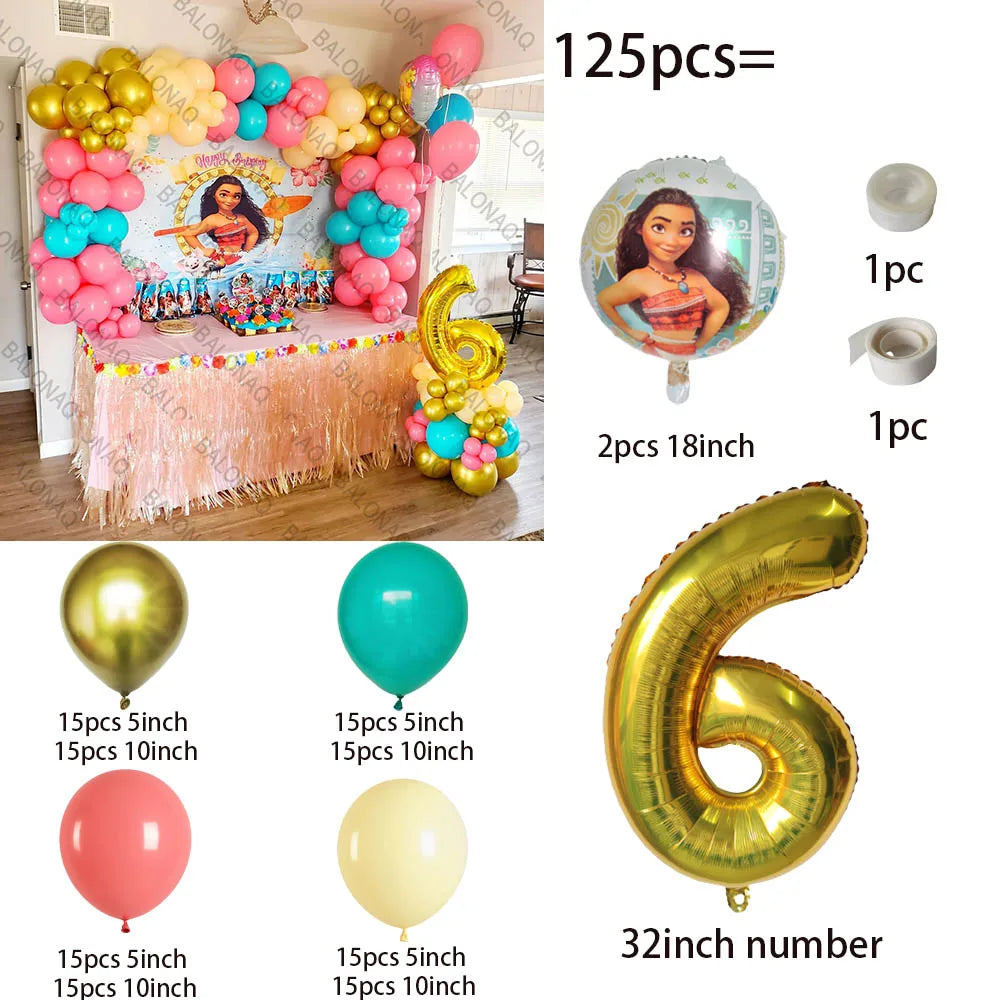 125pcs Disney Moana Party Balloons Moana Balloon Gold set Baby Shower Birthday Party Decorations Kids Toy Gifts