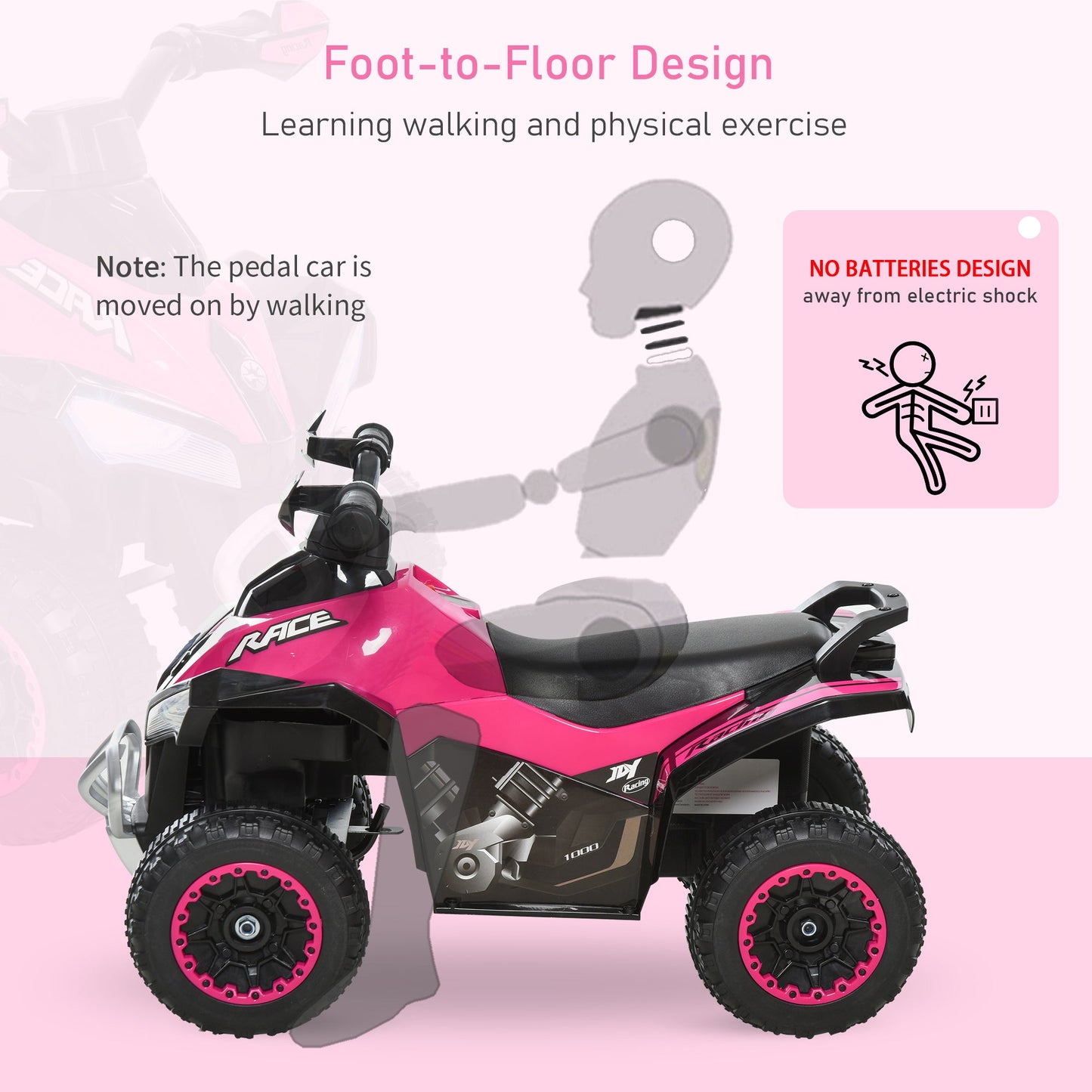 Toddler Push Car Foot-to-Floor 4 Wheels Music Light For Kids 18-36