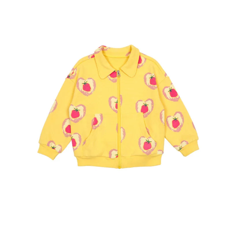 Children's Jacket 2025 Autumn/Winter New Strawberry Full Print Fashion Boys and Girls' Sportswear Coat Pure Cotton Sweatshirt