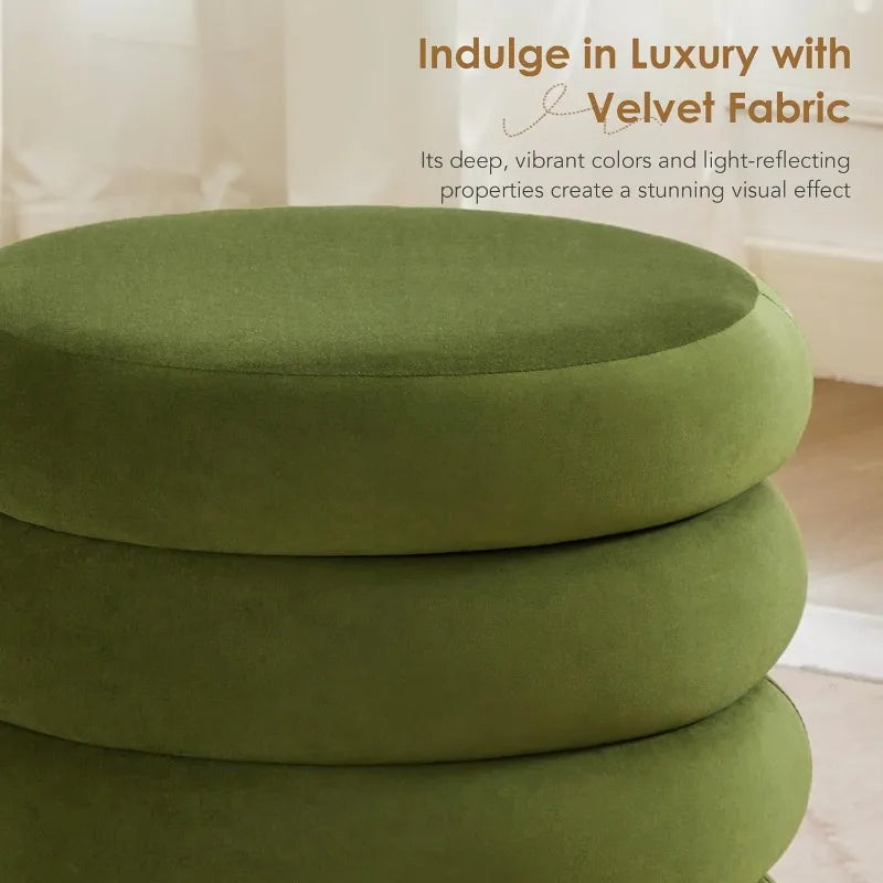 Flouki 20.1'' Storage Ottoman Round, Velvet Pouf Ottoman Foot Rest with Removable Lid, Modern Green Vanity Stool Seating