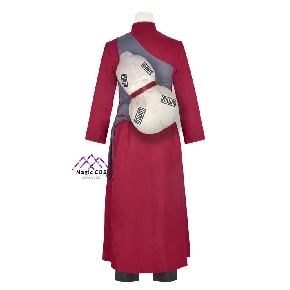 Anime Gaara Hyuga Cosplay Costume Role Playing Clothes with Bag Full Set Red Outfit for Men Adult Comic Con Halloween Party Suit