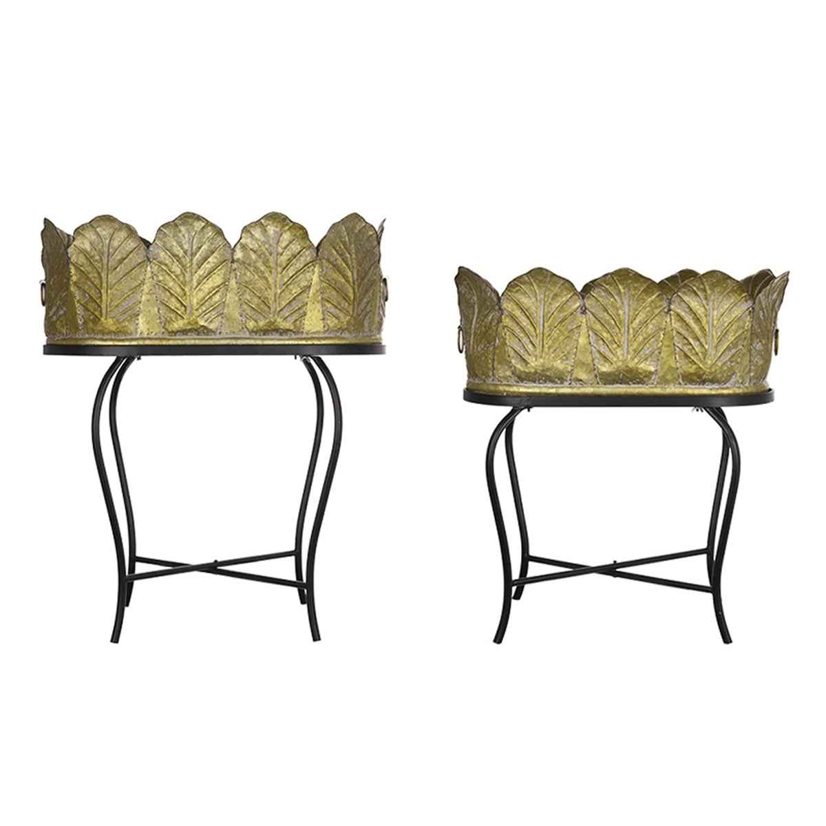 Set of 2 Metal Planters with Iron Leg Stands in Graduated Sizes