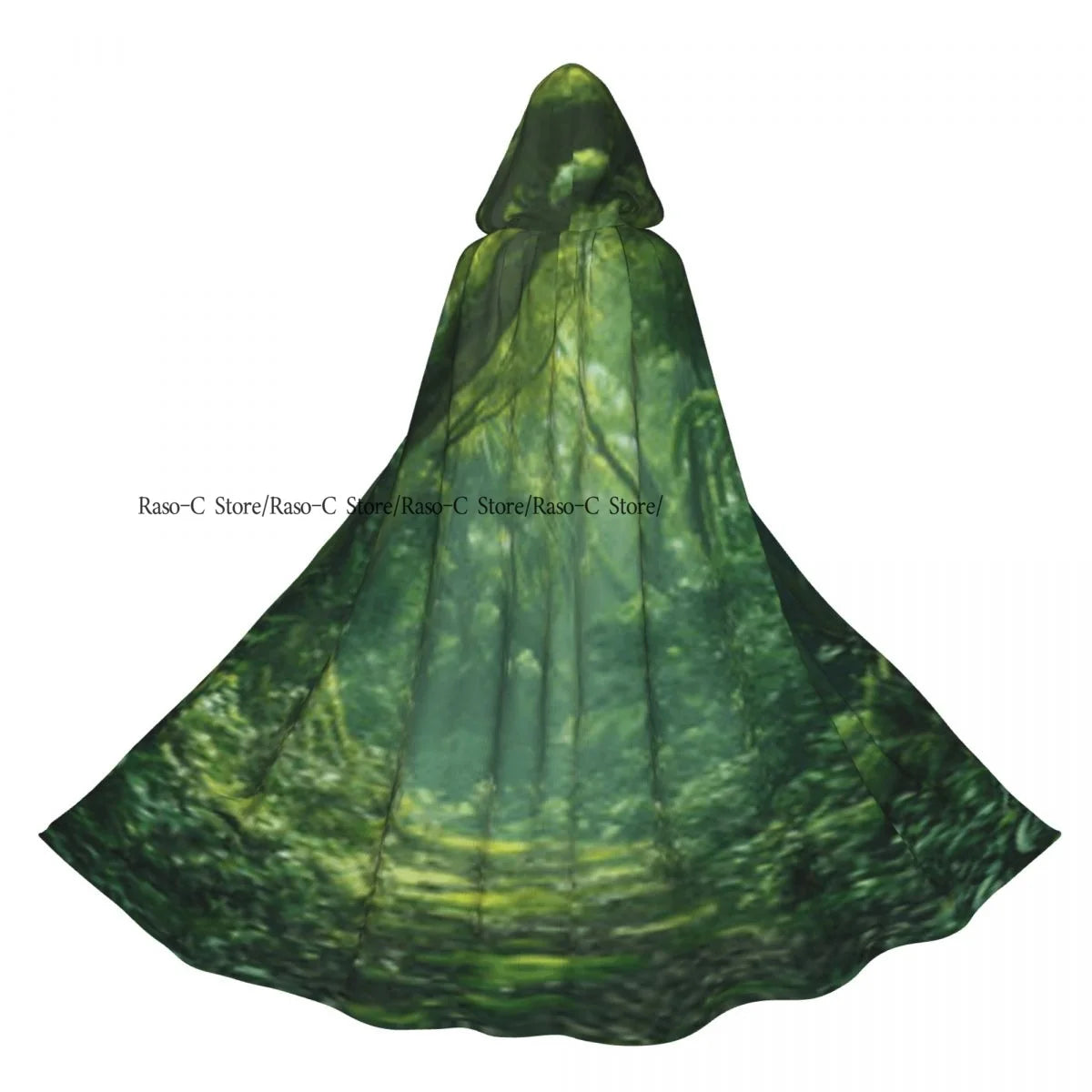 Unisex Adult Footpath Hiking Trail In Summer Forest Cloak with Hood Long Witch Costume Cosplay