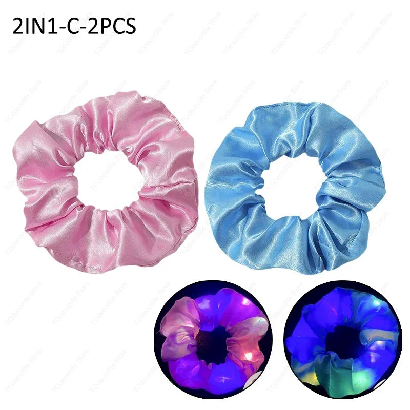 LED Luminous Scrunchies Hairband Glowing Elastic Hair Tie Rope for Women Girls Glow in the Dark Party Hair Accessory