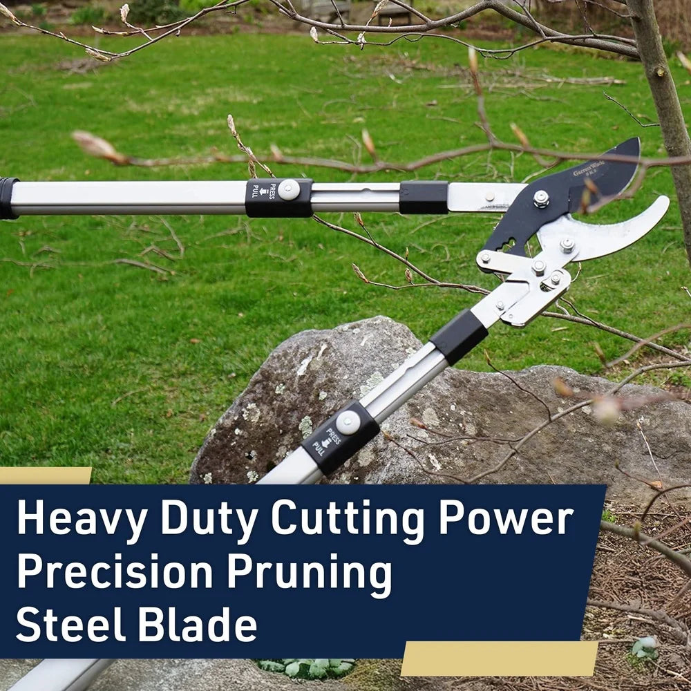 Double Ratcheting Bypass Lopper Telescoping Garden Pruners Heavy Duty Tree Trimmers Rubber Grips Green Wood Cutting