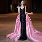 Spaghetti Straps Satin Mermaid Wedding Dress With Detachable 3D Flowers Long Train Elegant Backless Bridal Party Dress TSWD453