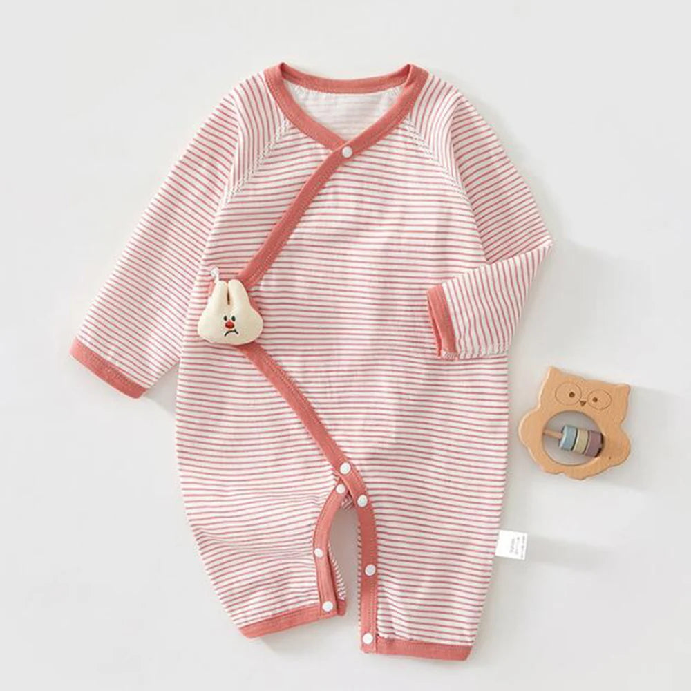 Summer Baby Boy Clothes 100% Cotton Baby Girl Rompers Long Sleeve Striped Newborn Jumpsuit 0 6 Months Unisex Hospital Onesies