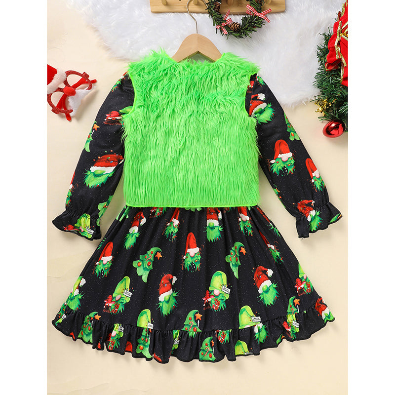 Toddler Kids Baby Girl Christmas Dress Outifts, Long Sleeves Cartoon