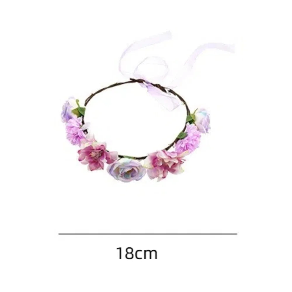 Fascinating Y2k Artificial Flower Fairy Flower Crown with Ribbon Headpiece Flower Headbands Bride Wedding Braided Wreath Women