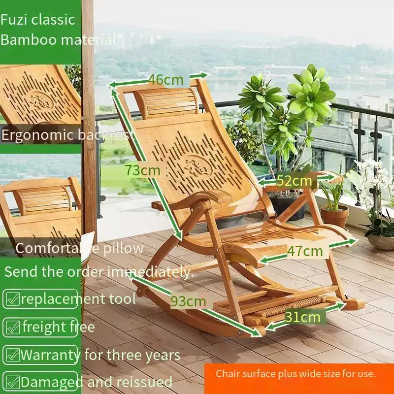 Vintage Cane Rocking Chair for Seniors - Traditional Chinese Style Taishi Chair, Bamboo and Cane Weaving Rocking/Lounge Chair, L