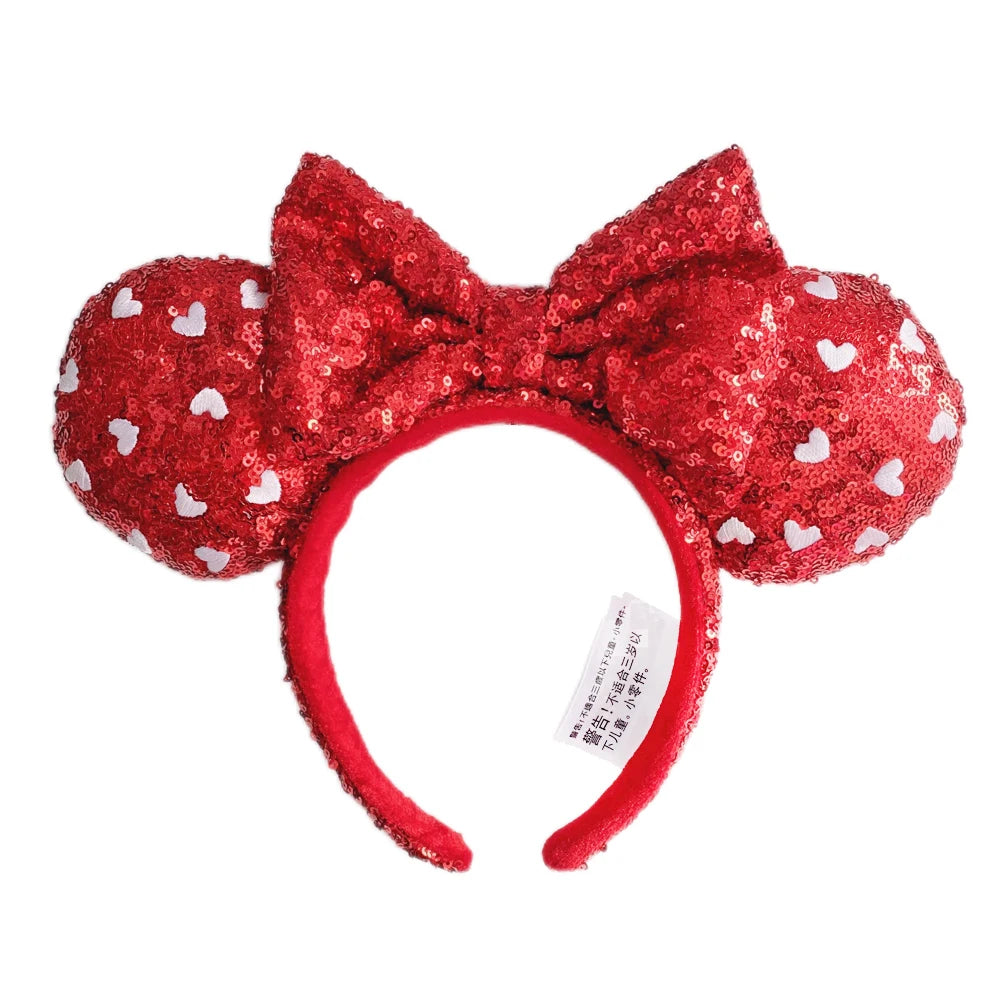 Disney Princess Mickey Mouse Headband Mickey Ear Rapunzel Snow White Sequin Bow Hair Hoop Gift Girl Accessories Christmas Gift