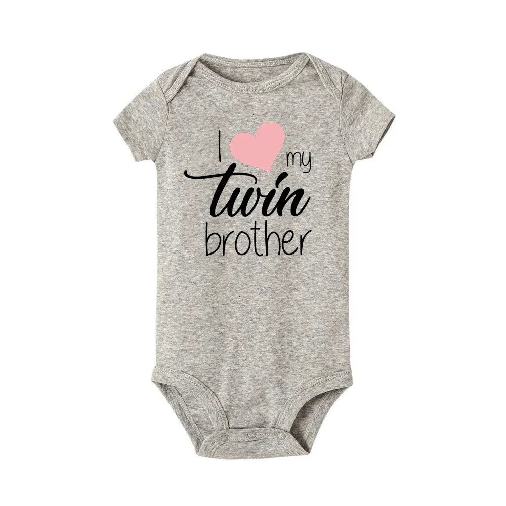 Twins Infant Bodysuit I Love My Twin Sister Brother Newborn Boys Girl Short Sleeve Jumpsuit Toddler Clothes Baby Gift Romper