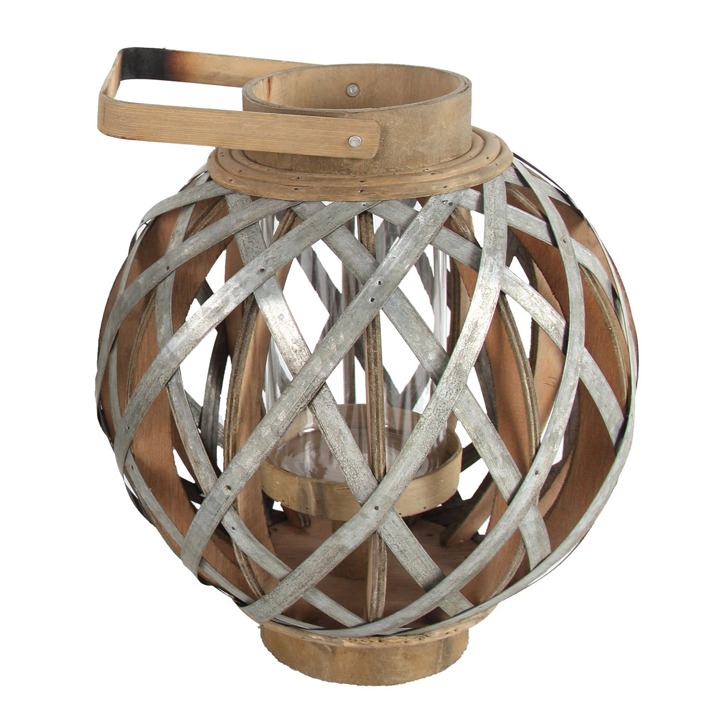 Silver Iron Cage Garden Lantern with Glass Votive Holder, 12.8 in