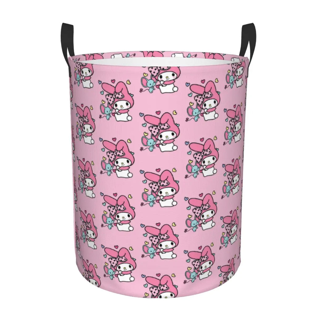 Custom Melody Laundry Basket Collapsible Pink Rabbit Clothes Hamper for Baby Kids Toys Storage Bin