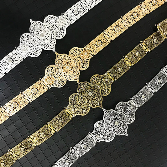 Vingate Wedding Party Crystal Belt Jewel Metal Fine Engraving Hollow Flower Original Design Adjustable Bride Waist Chain Jewelr