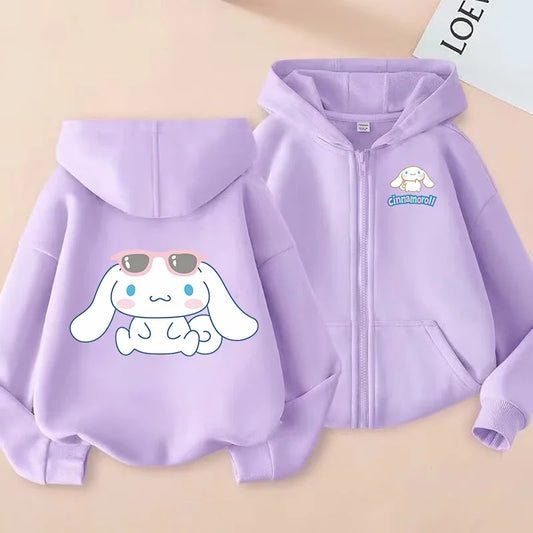 Cute Cinnamoroll Zip Up Sweatshirts Hoodie Children Cartoon Dog Clothes Kid Girl Boy Sweatshirt Streetwear Hoody Baby Casual Top