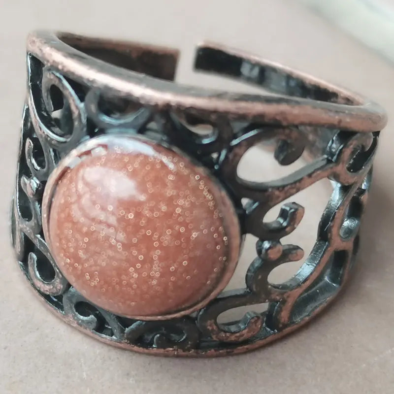 Aventurine Malachite Tiger Eye Crystal Lapis Lazuli Howlite Carnelian Goldstone Opal Unakite Sand Jaspe Bead Ring PWB1230