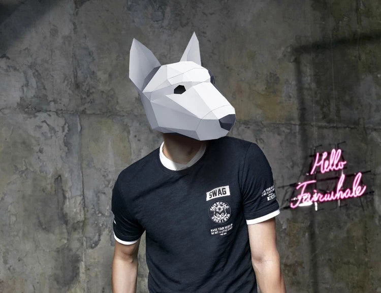 Pre Cut Paper Mask 3D Bull Terrier  Halloween Costume Cosplay DIY Paper Craft Model Mask Christmas