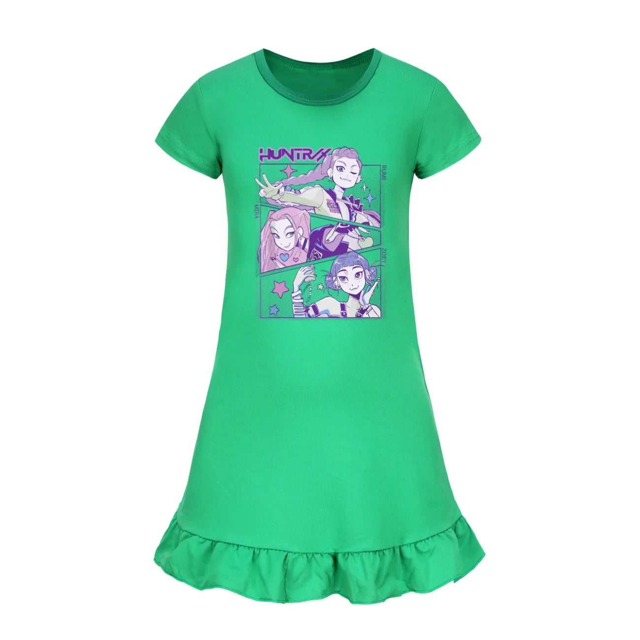 KPop Demon Hunters Kids Summer Sleepdress Short Sleeve Girls Baby Casual Cartoon Nightgown Daily Wear Clothes for Children