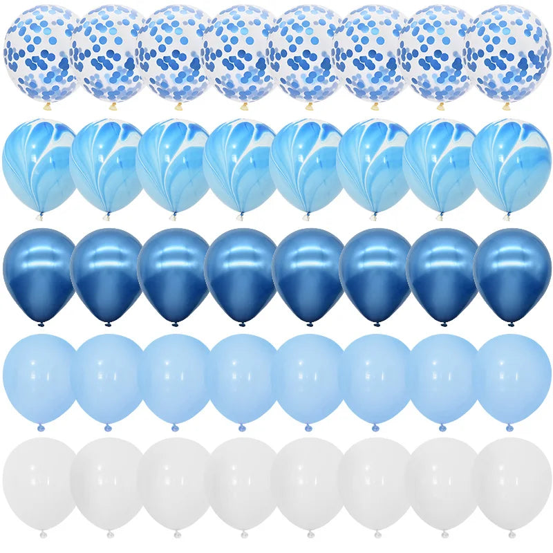 40Pcs Blue Balloons Set Agate Marble Metallic Confetti Balloon for Kids Birthday Party Baby Shower Graduation Decoration Wedding