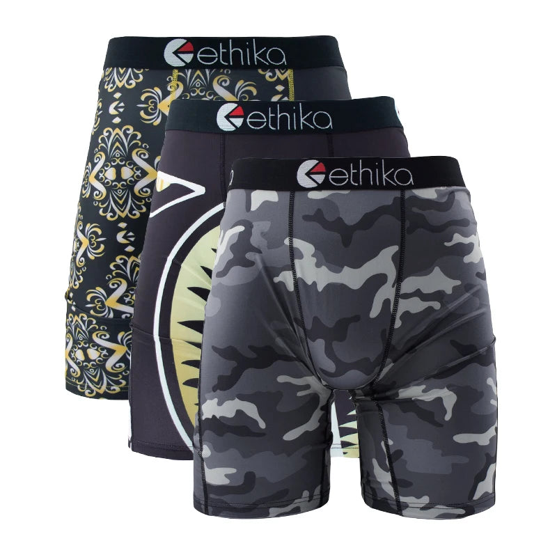 ETHIKA 3Pcs Sexy Men Underwear Boxers Breathable Man Underpants S-3XL Plus Size Mens Trunks Men's Panties Lingeries Boxer Briefs