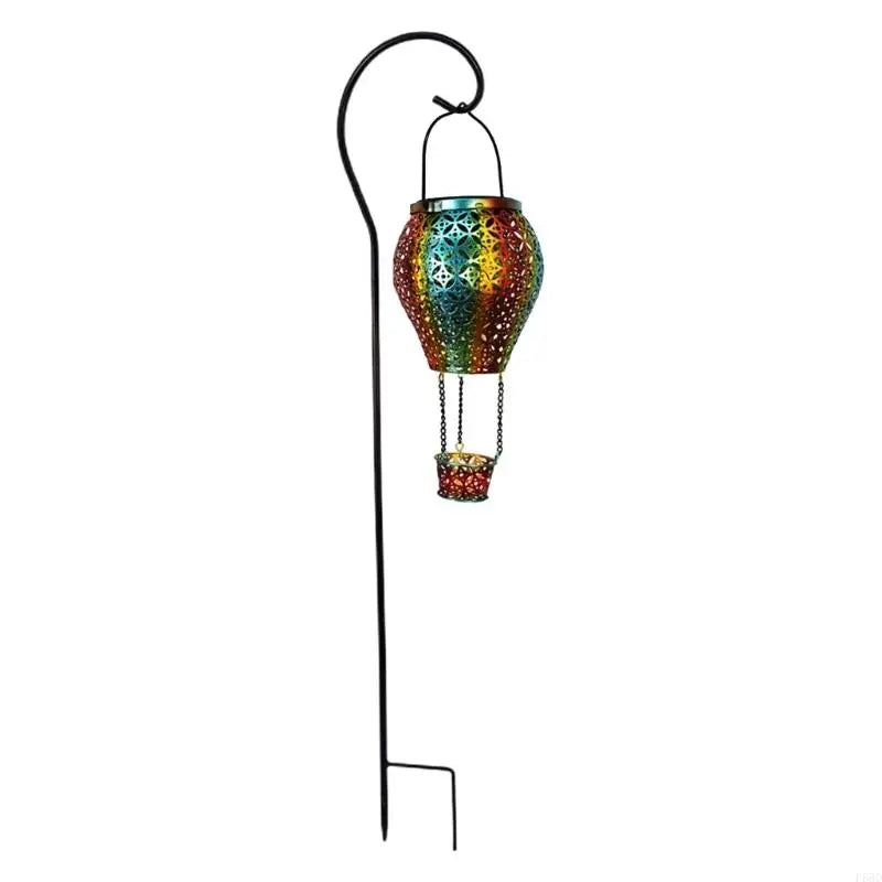 F68D Solar Hot Air Balloon Lantern Metal Glowing Crafts Party Background Decoration