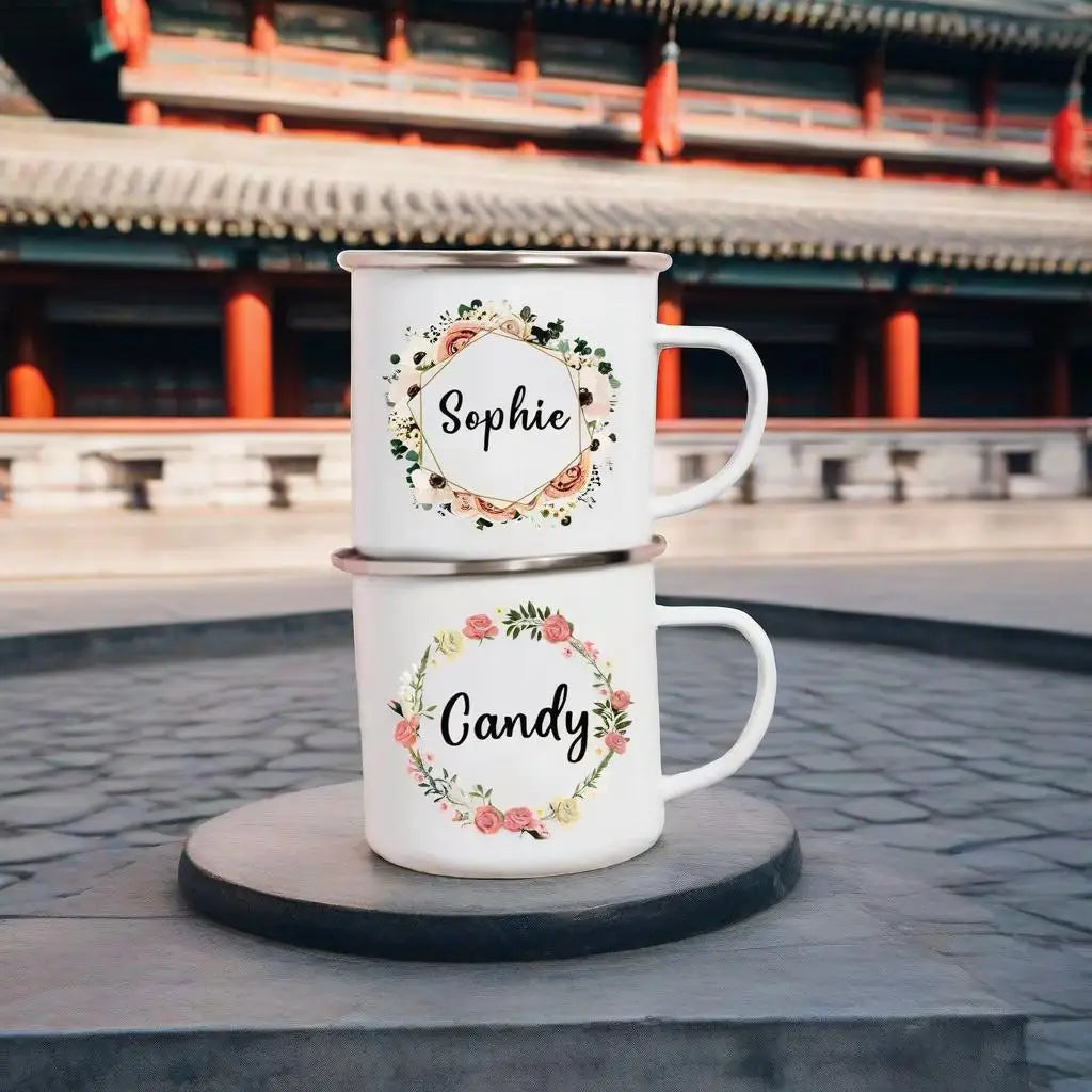 Personal Custom Name Enamel Mug, Bachelorette Party, Coffee Wine Mug, Bridesmaid Cup, Wedding Bridal Shower, Bride Team Gifts