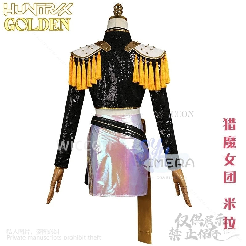 Kpop Demon Mira Huntrix Cosplay Golden Stage Costume Korea Idol Girls Uniform Black Punk Coat Mini Dress Lolita 코스프레 Halloween