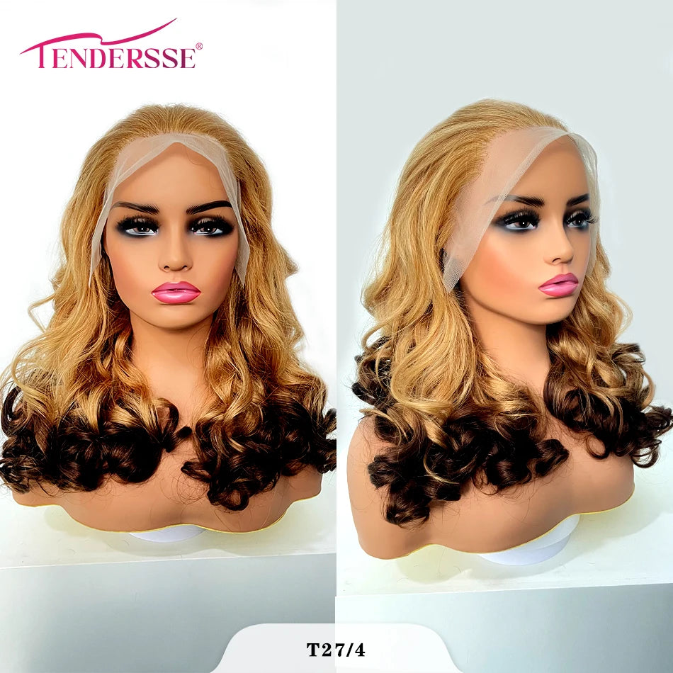 100% Raw Human Hair Bouncy Curly Lace Frontal Wigs 250 Density Ombre Bouncy Loose Wave Double Drawn Hair 13X4 HD Front Lace Wigs