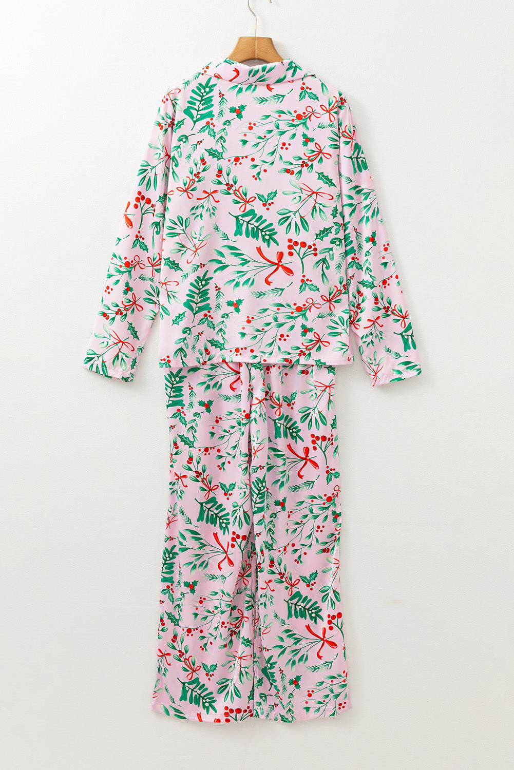 Christmas Berries Satin Shirt and Pants Pajama Set