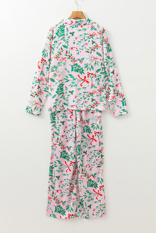 Christmas Berries Satin Shirt and Pants Pajama Set
