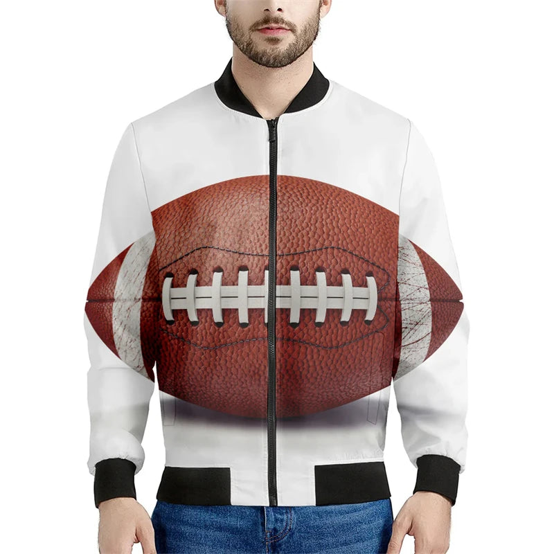 Fashion 3D Football Printed Bomber Jacket Casual Spring Autumn Outdoor Sports Jacket Loose Streetwear Oversized Mens Clothing