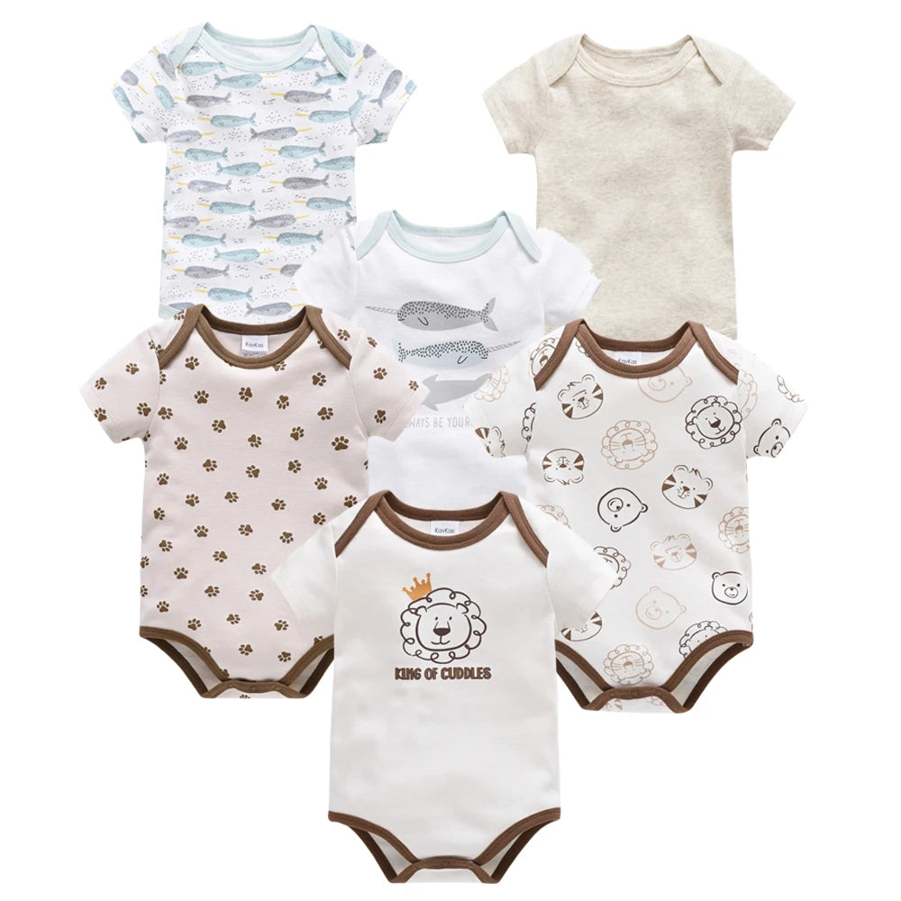 Kavkas 3 Pcs 6 Pcs Baby Boy Bodysuit 0-12 Months Short Sleeve Summer Monster Print Newborn Cotton Clothes