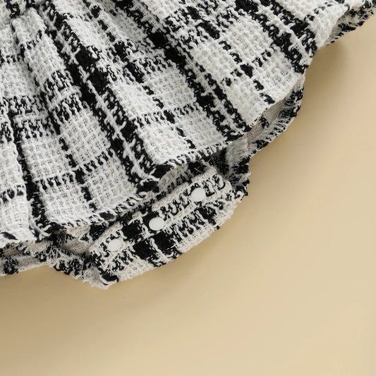 SUNSIOM 0-18 Months Baby Girl Rompers Outfits Long Sleeve Plaid Print Skirt Bodysuit with Headband Socks Set Infant Fall Clothes